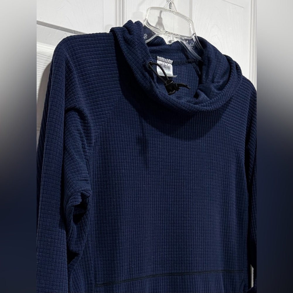 Melanzana Women’s Large Micro Grid Hoodie Dark Blue Navy Jacket GUC Microgrid